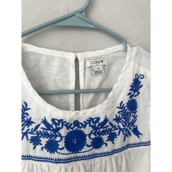 J CREW Embroidered Top White Linen Blend Shirt Size 10 Boxy Swing Blouse - Picture 3 of 5